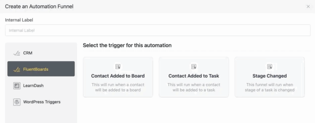 create automation funnel FluentBoards